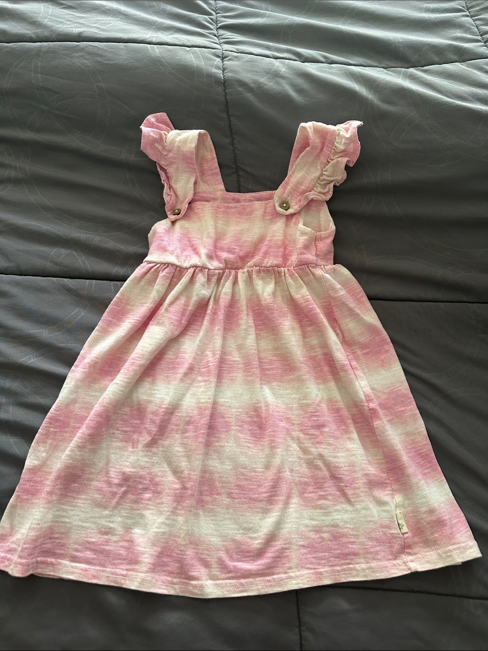 Burt’s Bee Kids Girls' Ruffle Strap Pink and white Tie-Dye Dress